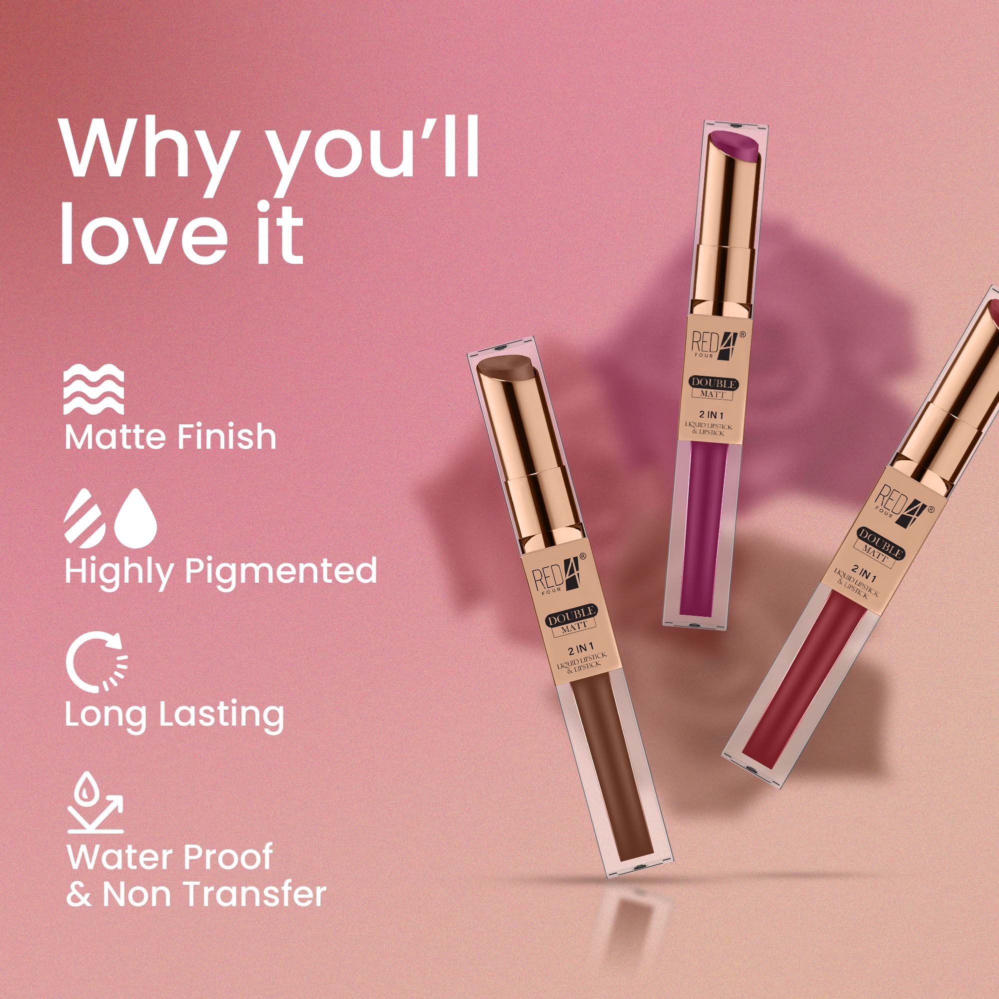 Red4 Double Matte 2 in 1 Liquid Lipstick