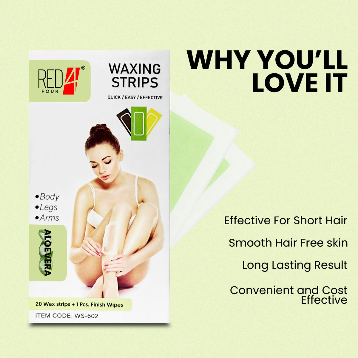 Body Wax Strips for Women | Quick & Easy Hair Removal for Legs & Arms| 20 waxing strips | 1 pcs. finish wipes
