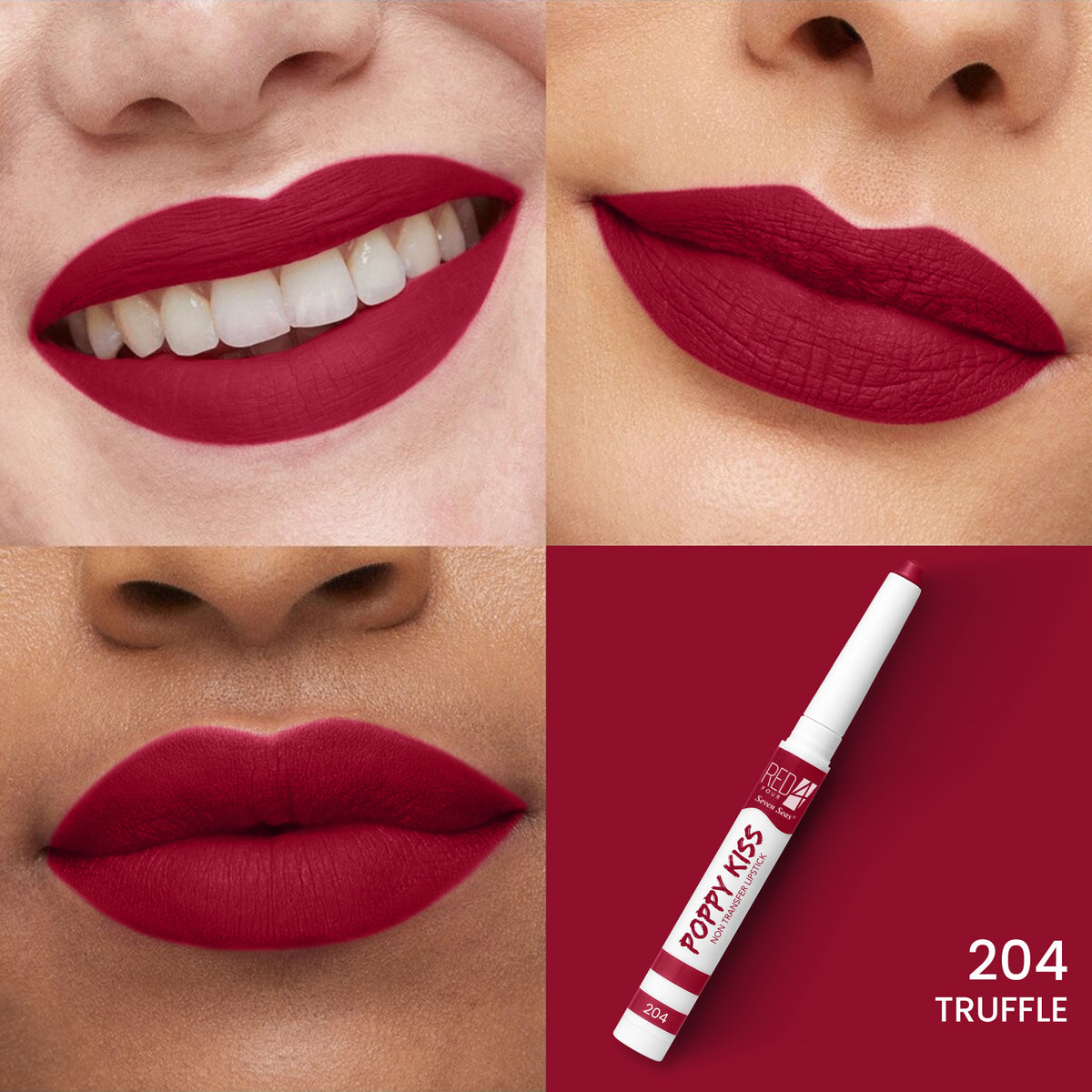 RED 4 Poppy Kiss Non Transfer Lip Crayon Lipstick | Creamy Matte Finish | Long Lasting and Waterproof Lip Crayon | Highly Pigmented | Light Weight Formula | Lasts up to 24 hours
