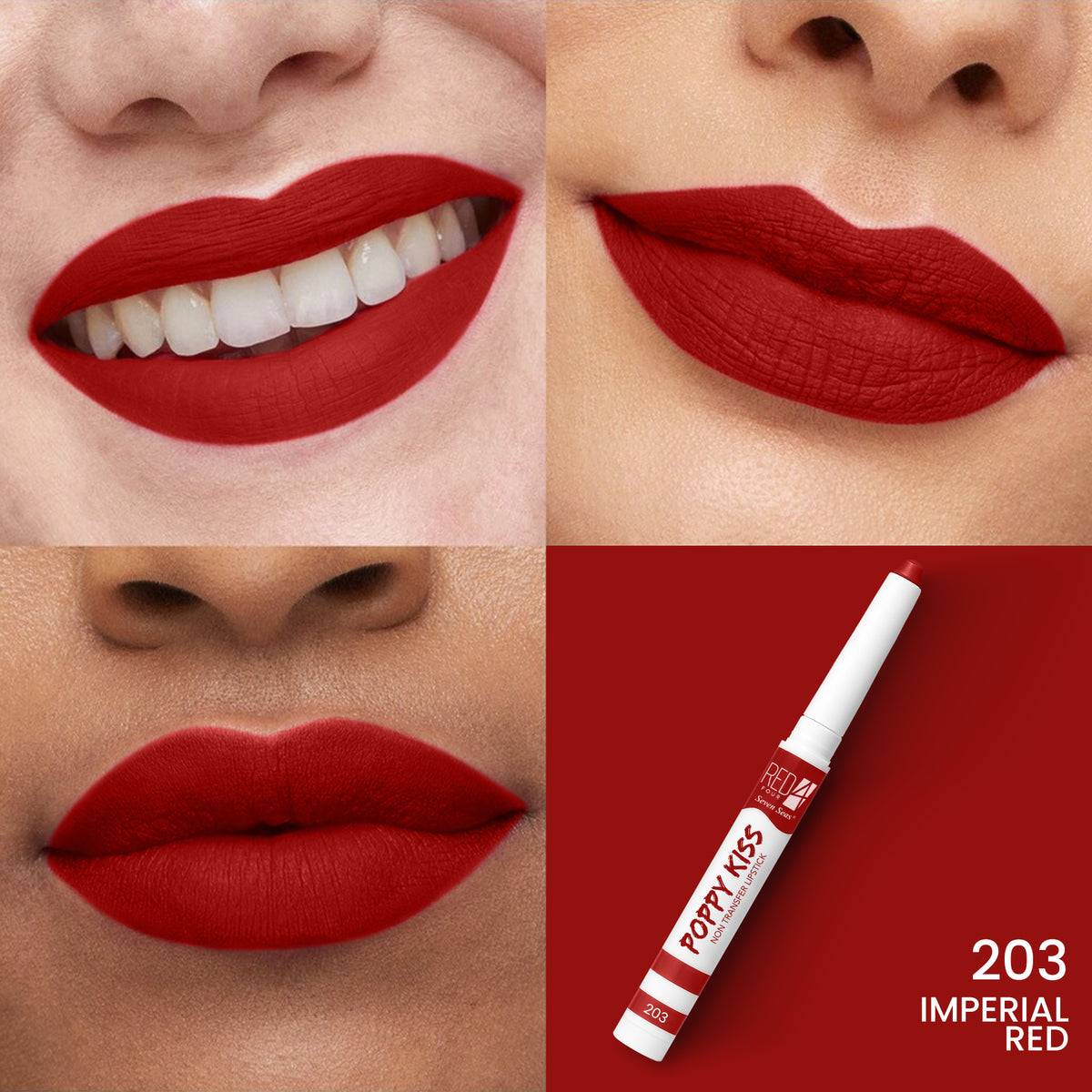 RED 4 Poppy Kiss Non Transfer Lip Crayon Lipstick | Creamy Matte Finish | Long Lasting and Waterproof Lip Crayon | Highly Pigmented | Light Weight Formula | Lasts up to 24 hours