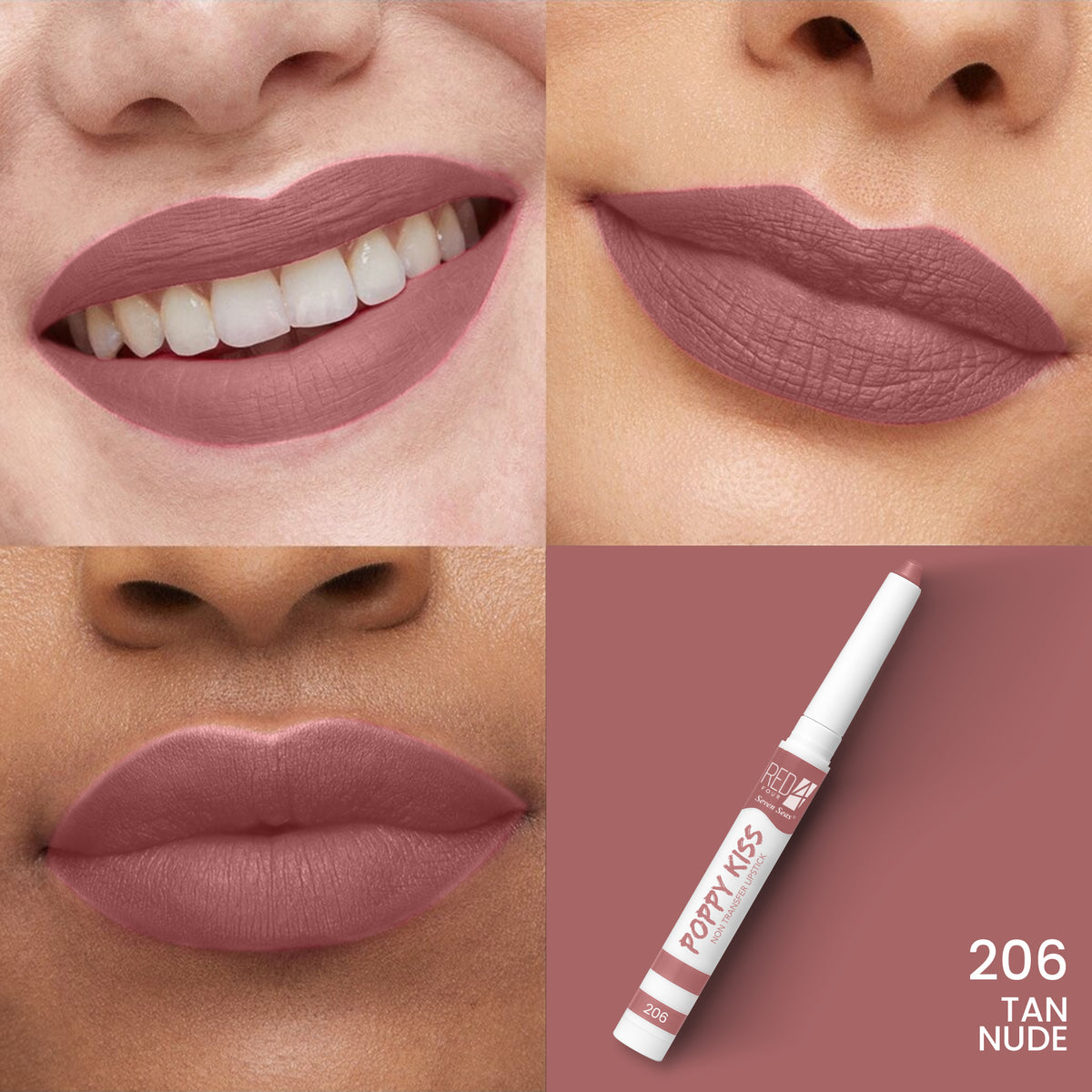 RED 4 Poppy Kiss Non Transfer Lip Crayon Lipstick | Creamy Matte Finish | Long Lasting and Waterproof Lip Crayon | Highly Pigmented | Light Weight Formula | Lasts up to 24 hours