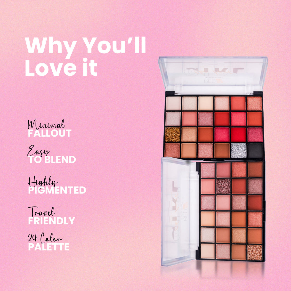 Professional Eyeshadow Palette with 24  Highly Pigmented Shimmer & Matte Shades | Blendable Long-Lasting Eye Makeup Kit for All Skin Tones | Travel-Friendly Compact