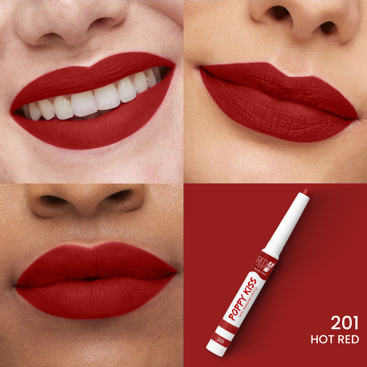 RED 4 Poppy Kiss Non Transfer Lip Crayon Lipstick | Creamy Matte Finish | Long Lasting and Waterproof Lip Crayon | Highly Pigmented | Light Weight Formula | Lasts up to 24 hours