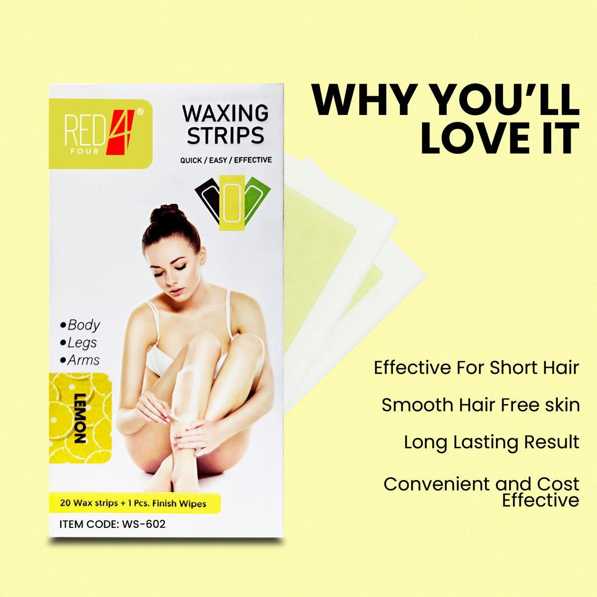 Body Wax Strips for Women | Quick & Easy Hair Removal for Legs & Arms| 20 waxing strips | 1 pcs. finish wipes