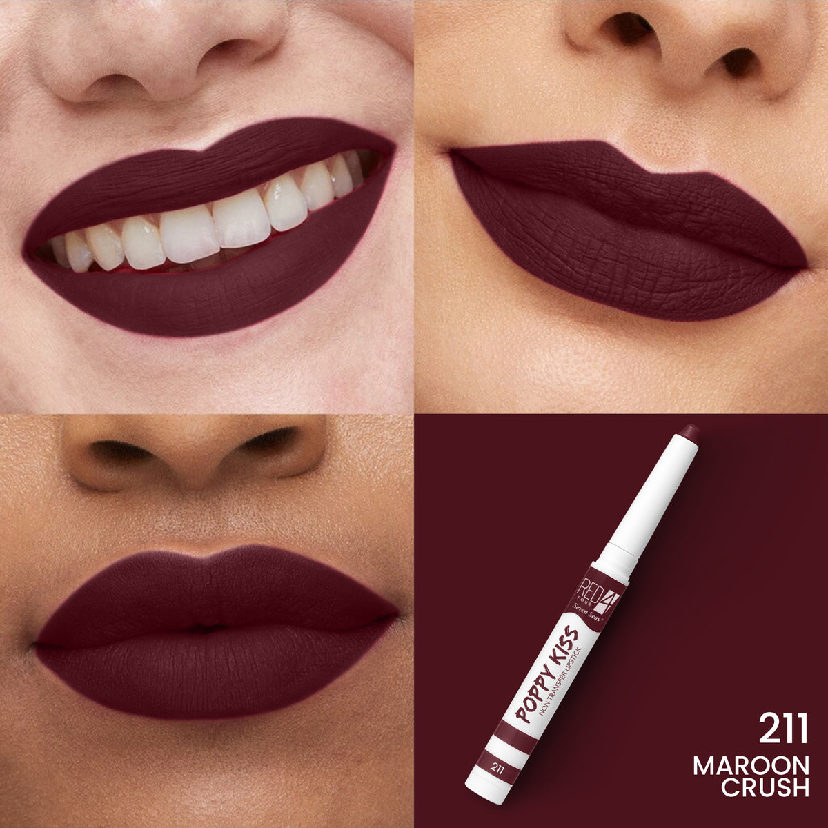 RED 4 Poppy Kiss Non Transfer Lip Crayon Lipstick | Creamy Matte Finish | Long Lasting and Waterproof Lip Crayon | Highly Pigmented | Light Weight Formula | Lasts up to 24 hours