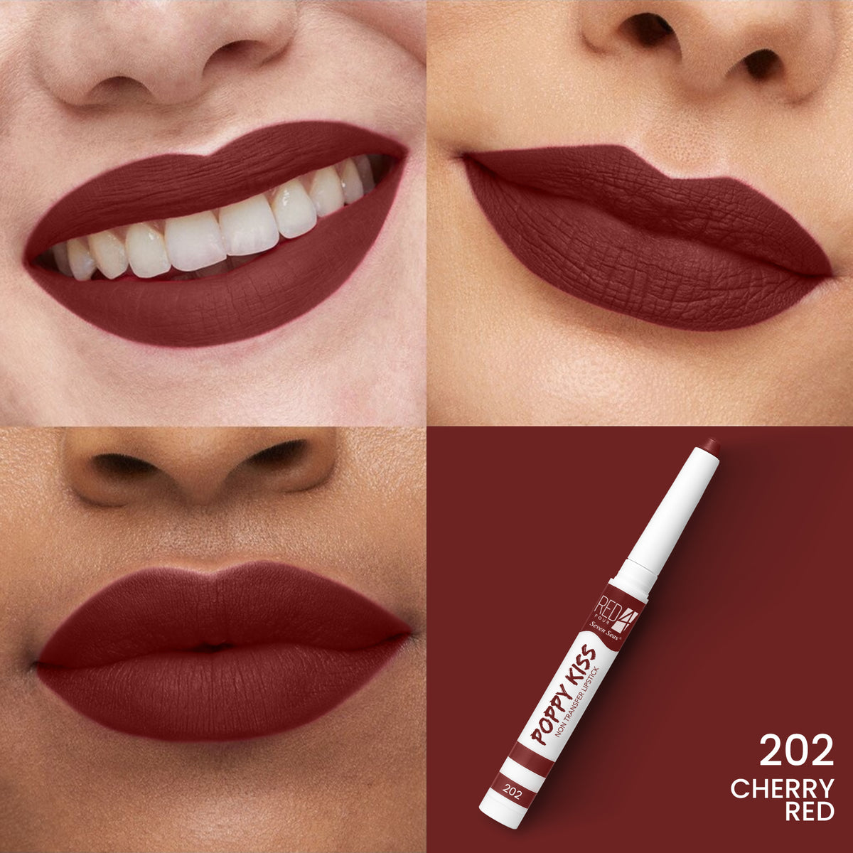 RED 4 Poppy Kiss Non Transfer Lip Crayon Lipstick | Creamy Matte Finish | Long Lasting and Waterproof Lip Crayon | Highly Pigmented | Light Weight Formula | Lasts up to 24 hours