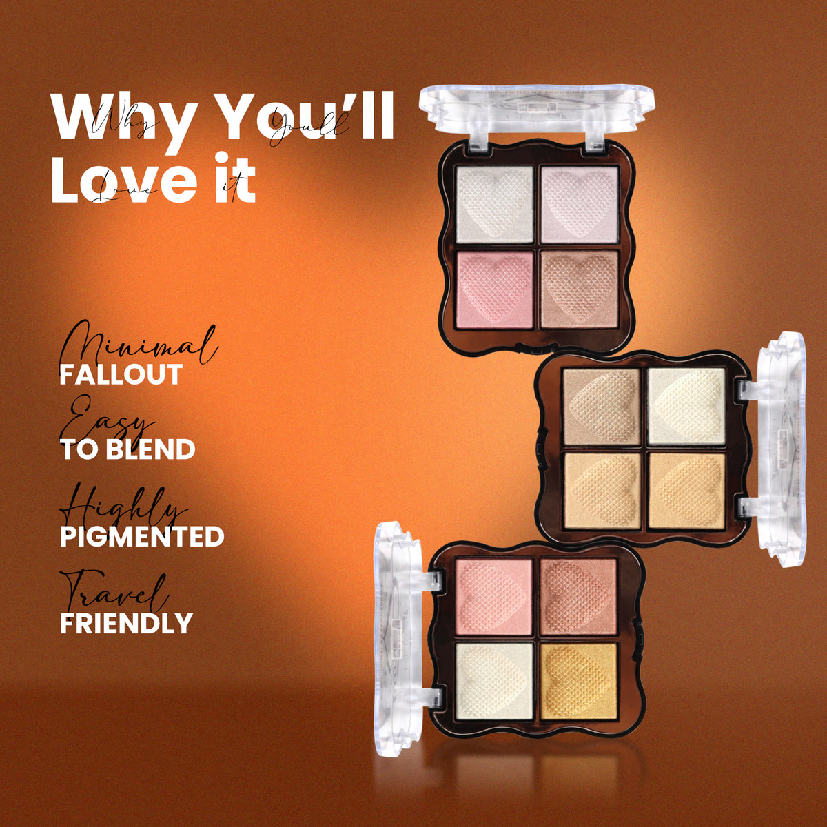 Red4 4-Color Heart Glow Palette – Eyeshadow & Highlighter Combo